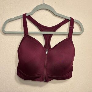 PINK Victoria's Secret Front-Zip Racerback Sports Bra in Deep Wine, M-DD size